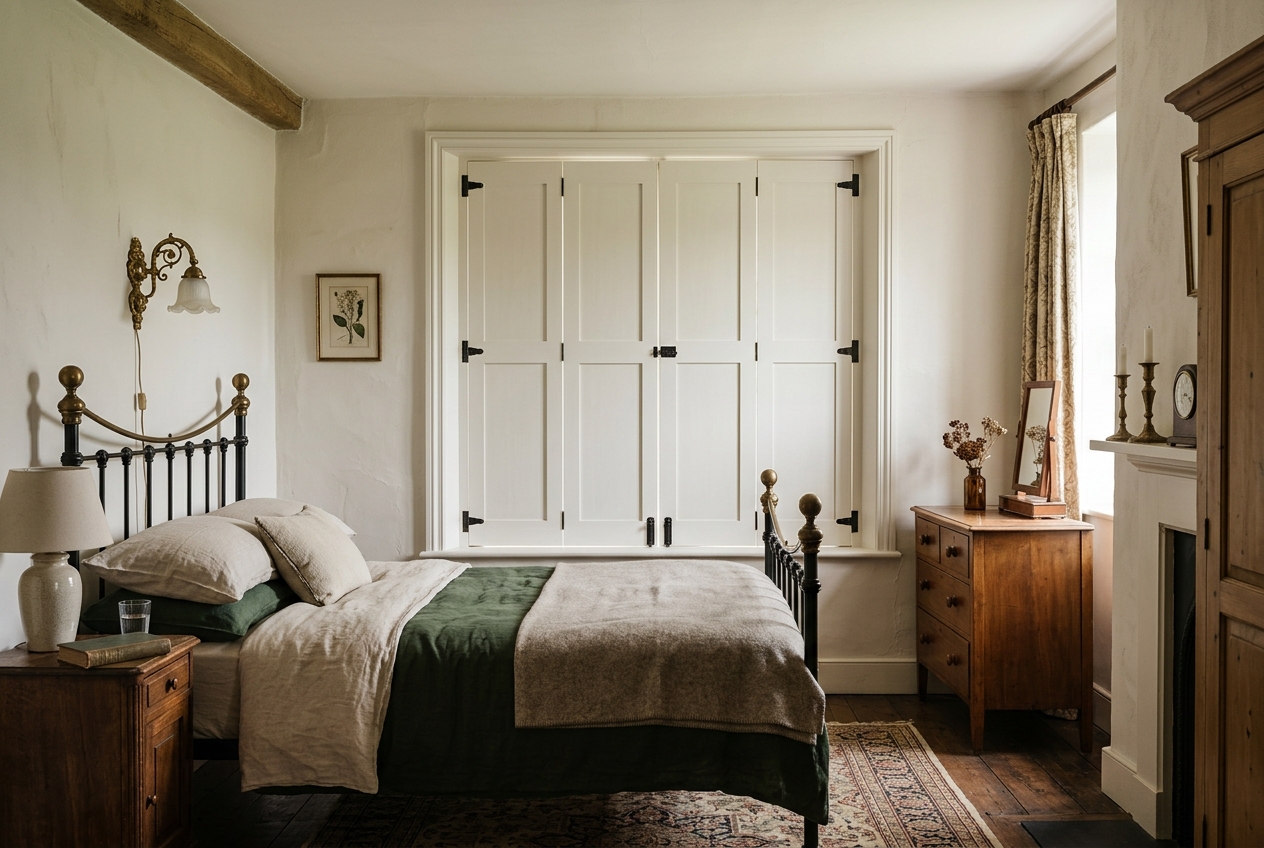 Solid Panel plantation shutters in a bedroom