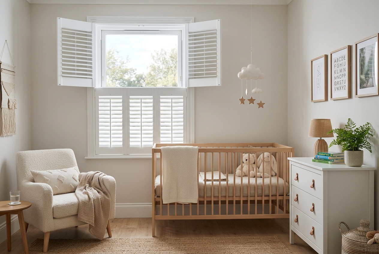Tier-on-Tier plantation shutters in a bedroom