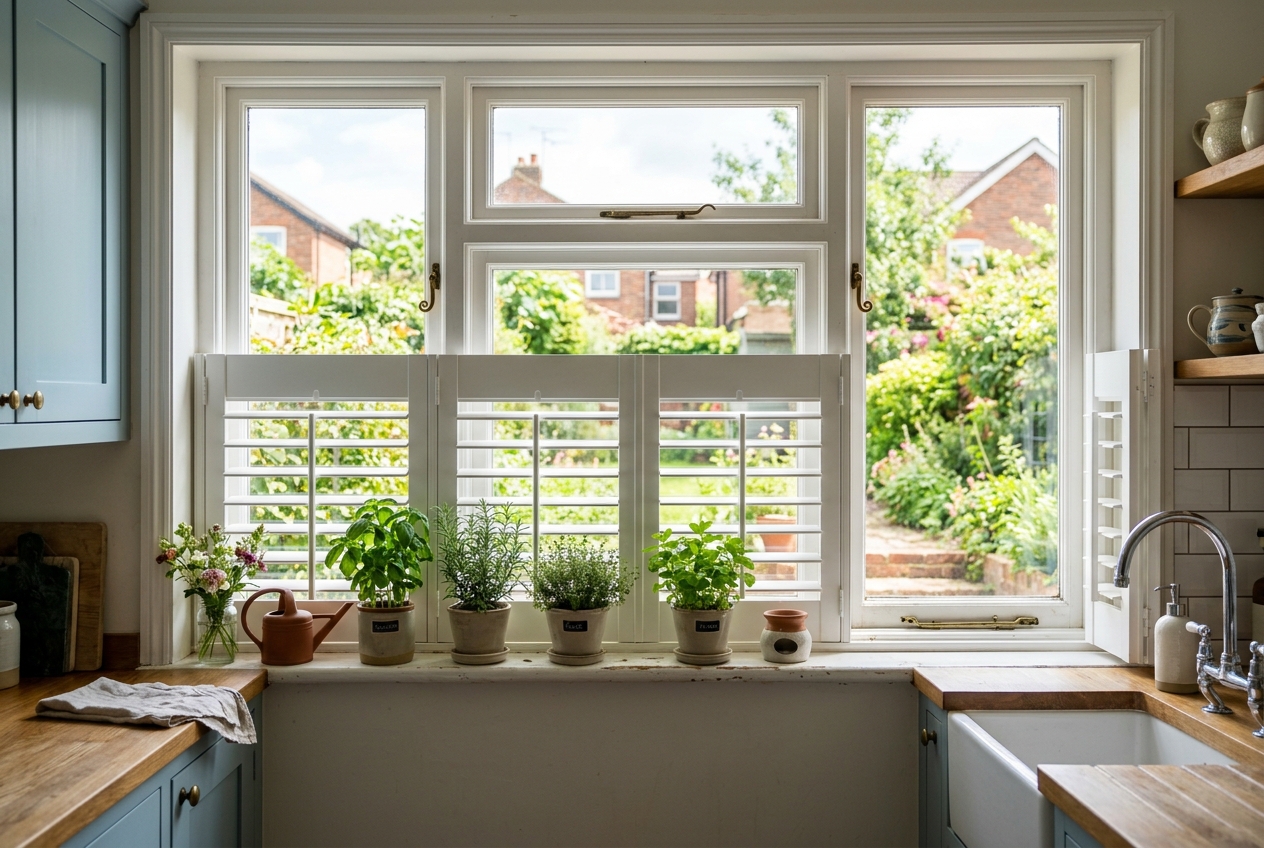 Kitchen plantation shutters