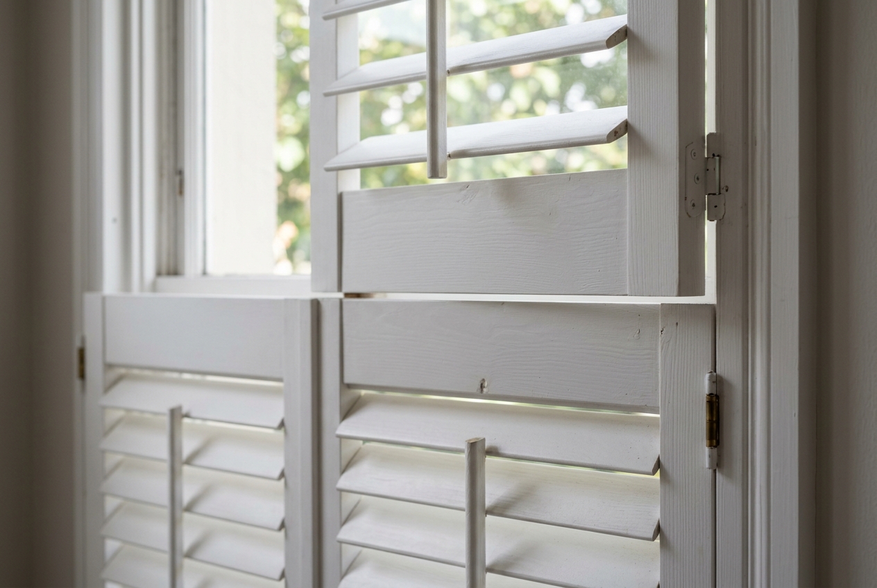 Tier-on-Tier plantation shutters in a bedroom