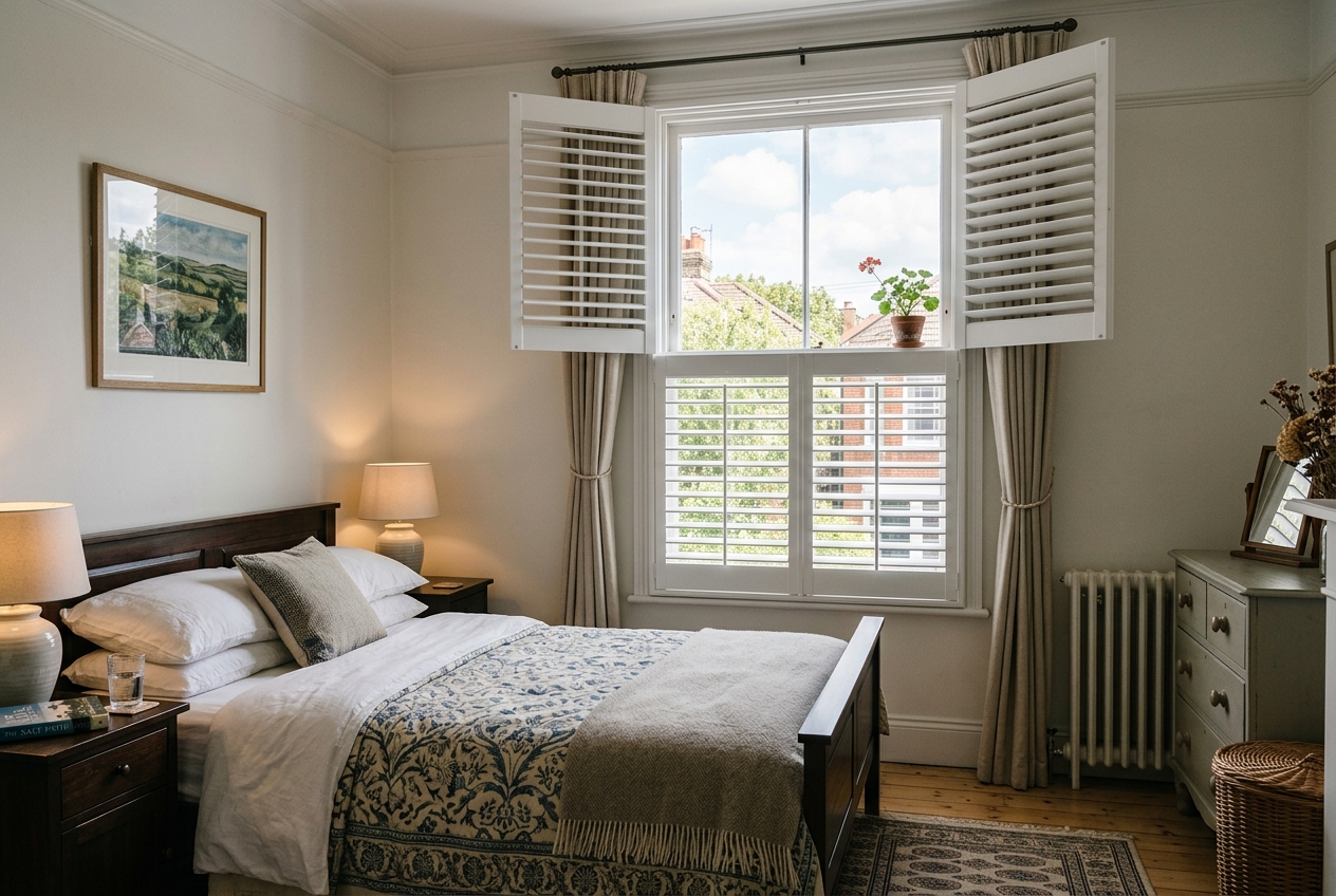 Bedroom plantation shutters