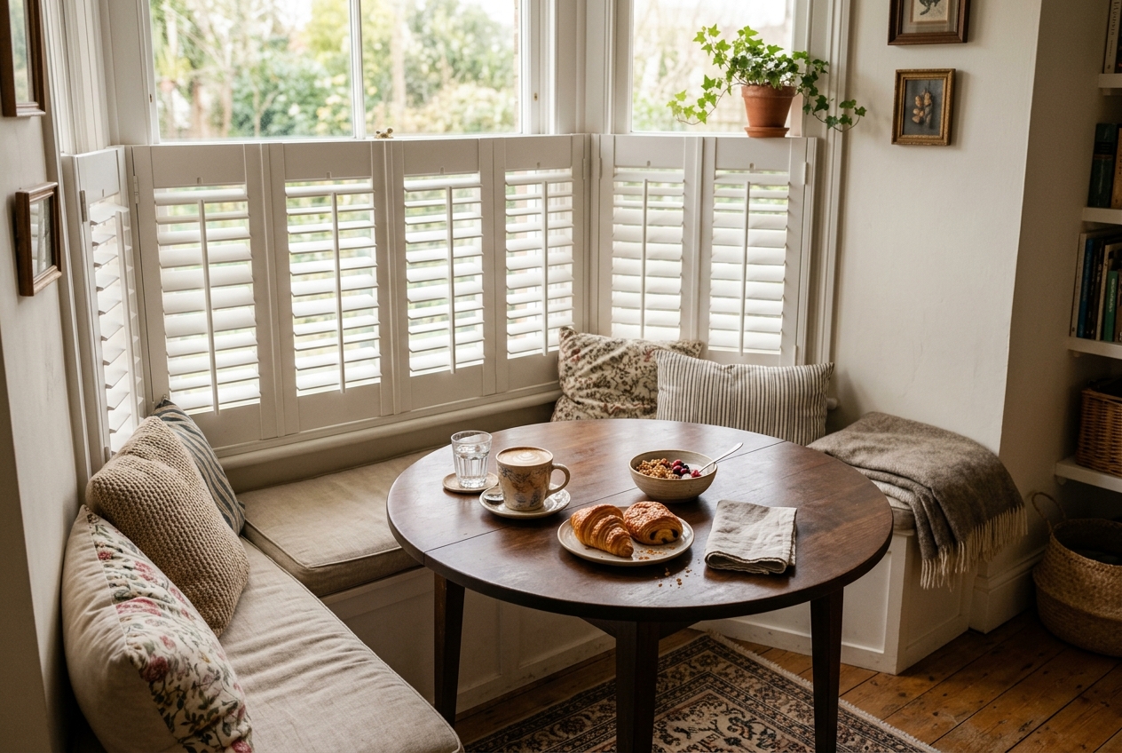 Café Style plantation shutters in a living