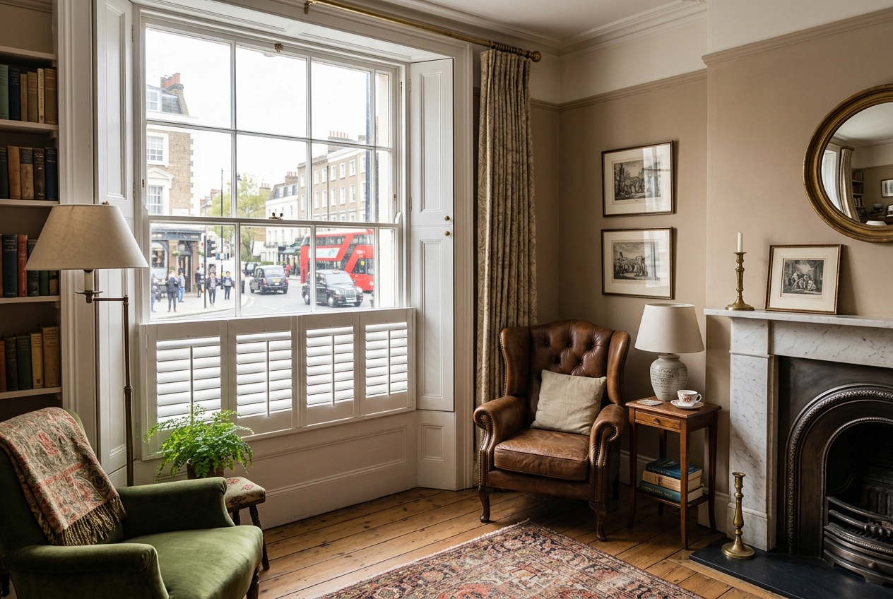 Café Style plantation shutters in a living