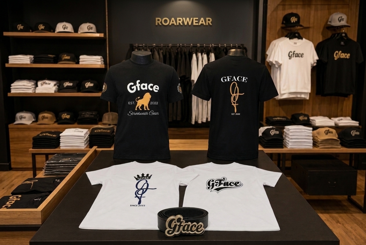 GfaceGear graphic t-shirts on display in the ROARWEAR store