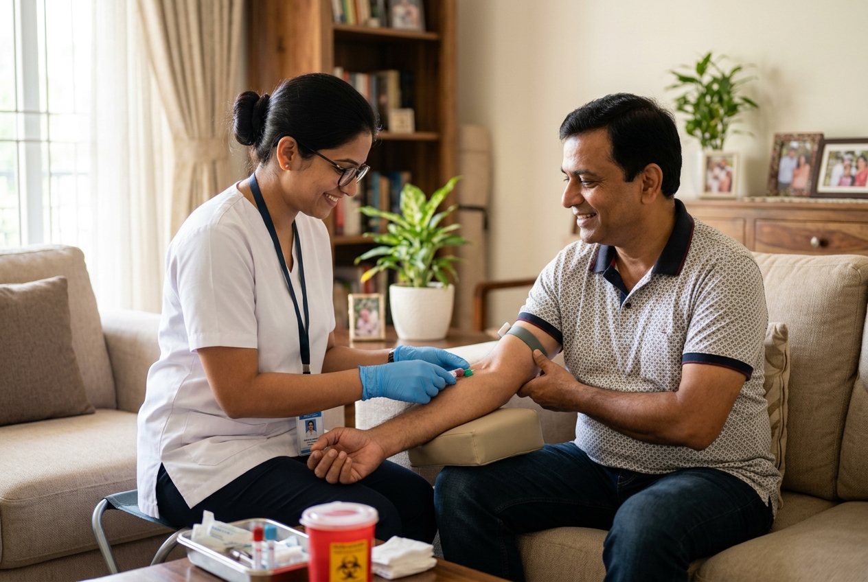 Home blood sample collection by Ajanta Pathology