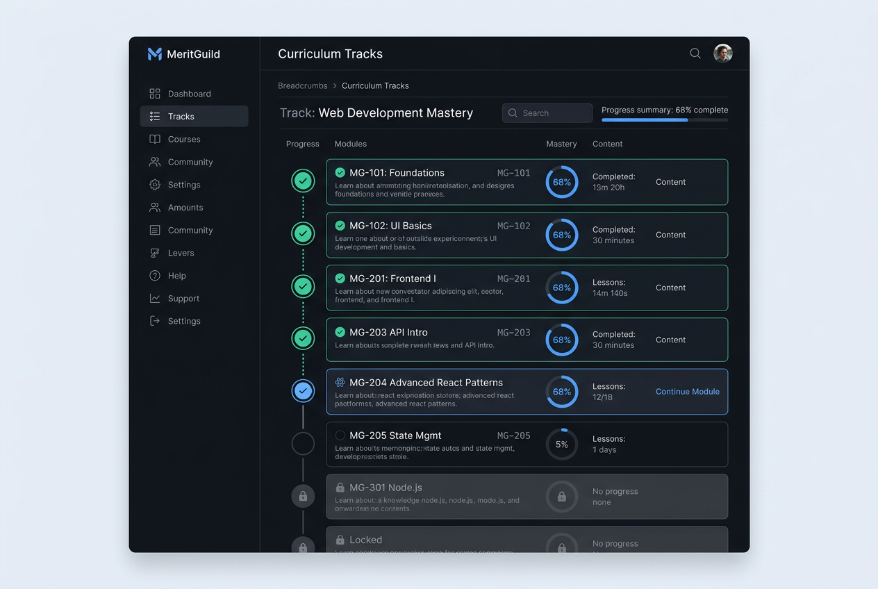 MeritGuild curriculum tracks with milestones