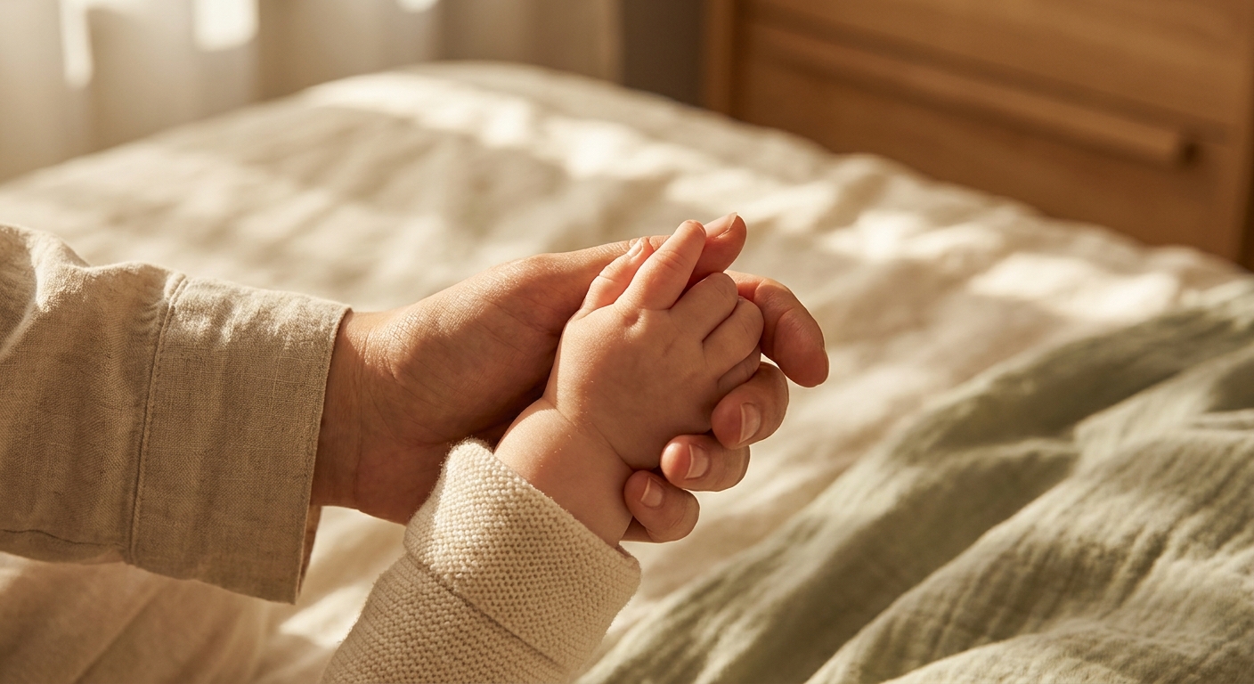 Mains de parent et de bébé entrelacées, expression de tendresse et de connexion