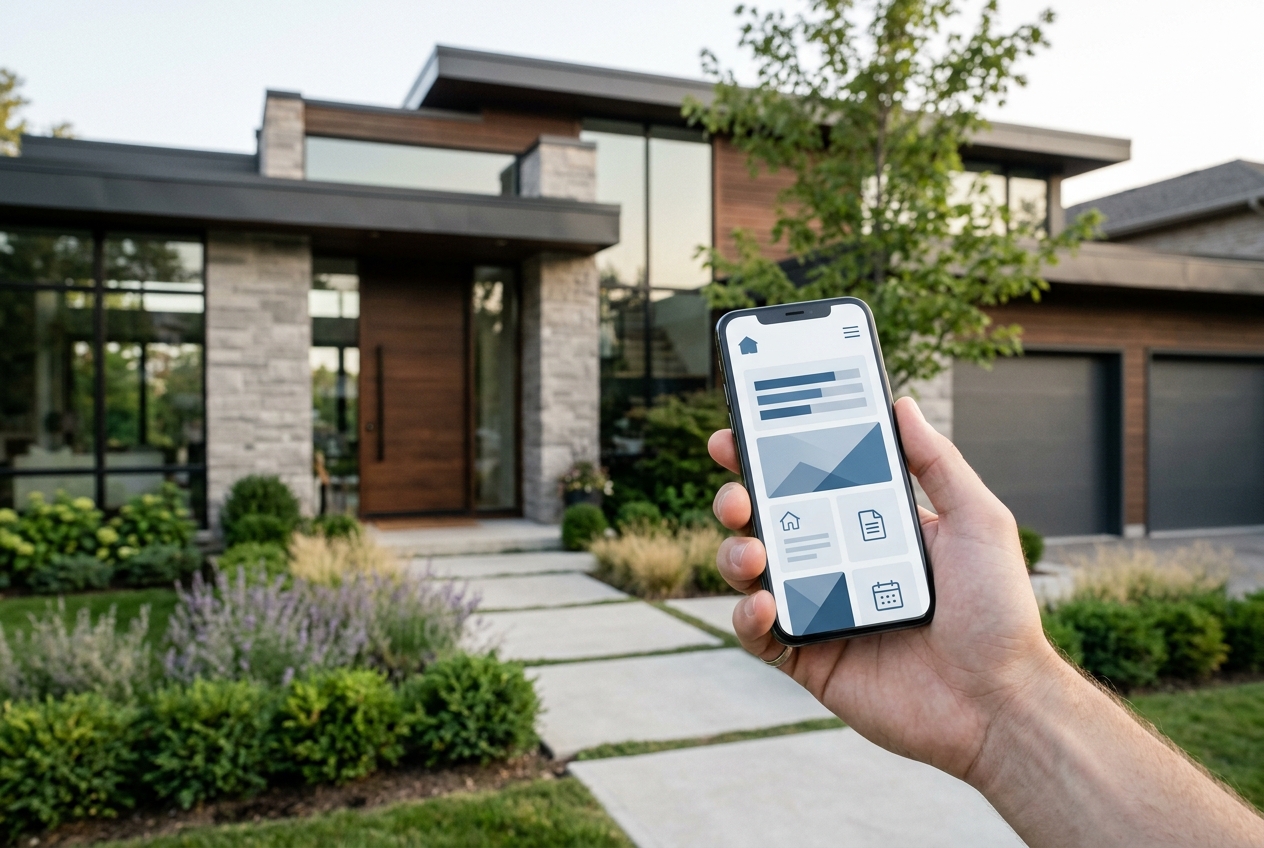 Maison entretenue et téléphone présentant un dossier numérique PropertyPassport
