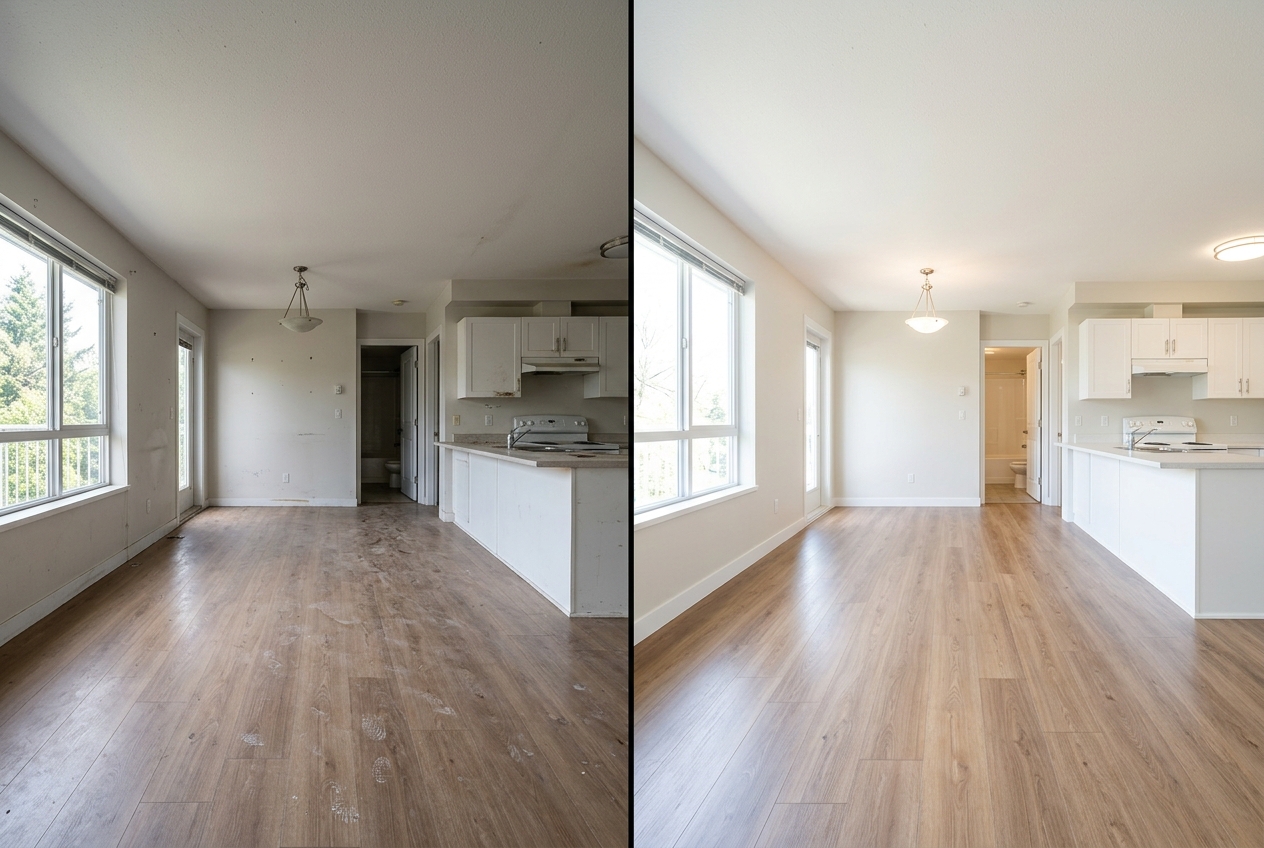 Vue avant/après d’un logement vacant remis en état