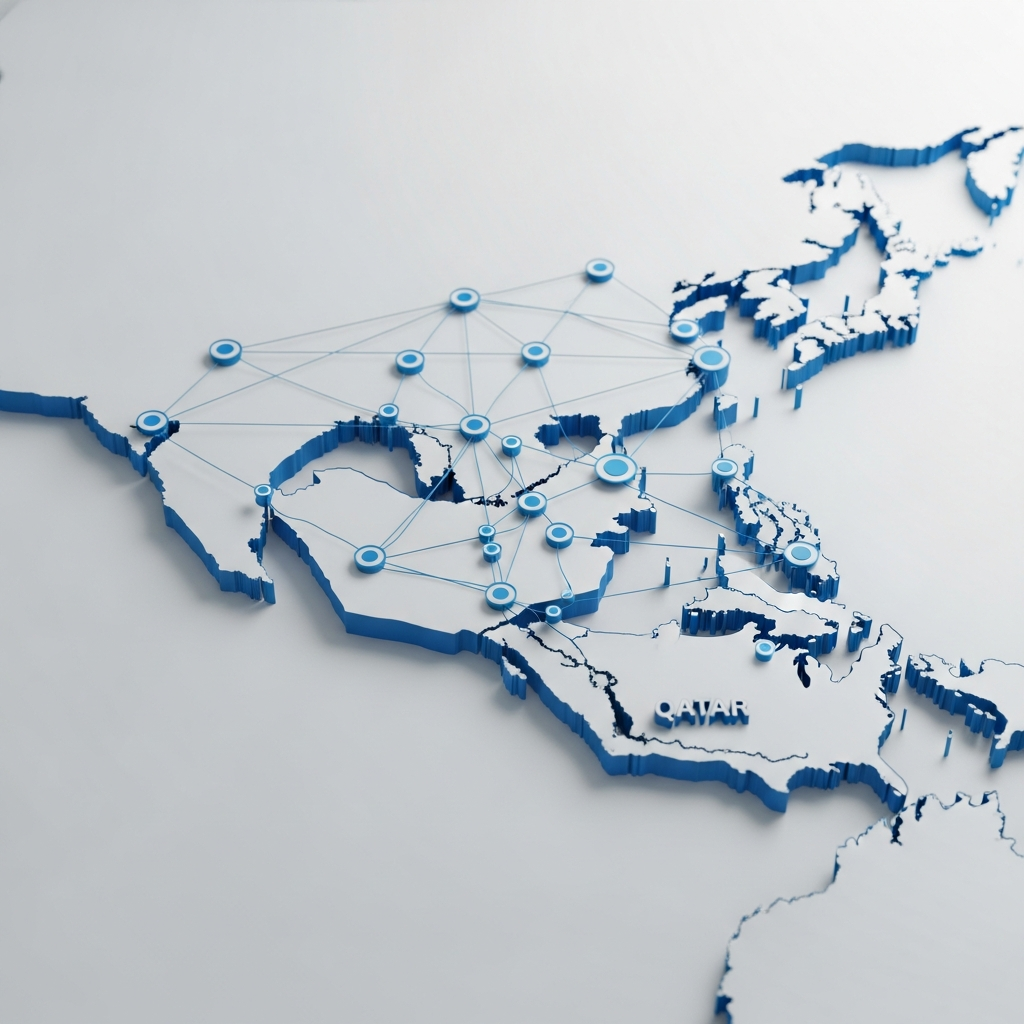 Global Reach Map connecting UAE, Saudi Arabia, Qatar, and USA