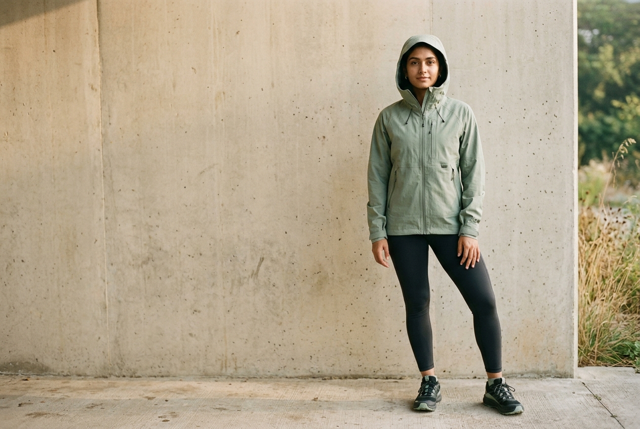 Person wearing the AERVYRA Shield Air Hoodie outdoors