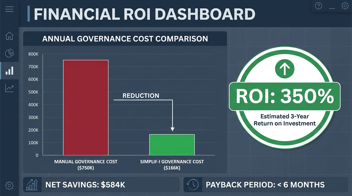 ROI dashboard showing governance savings