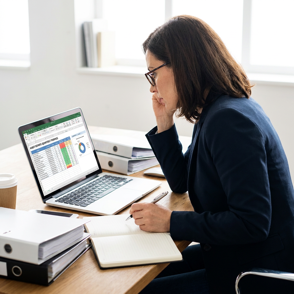 Auditor reviewing digital report