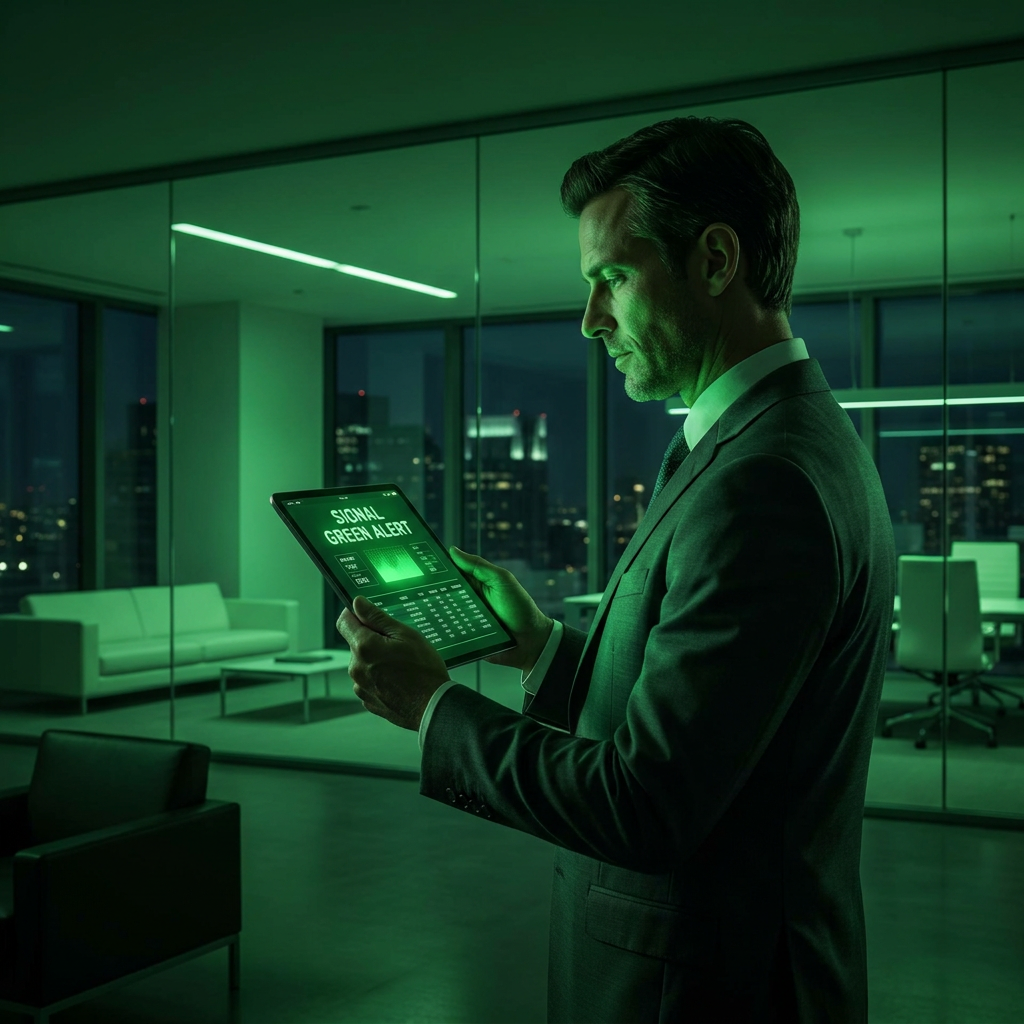 Executive viewing Signal Green Alert