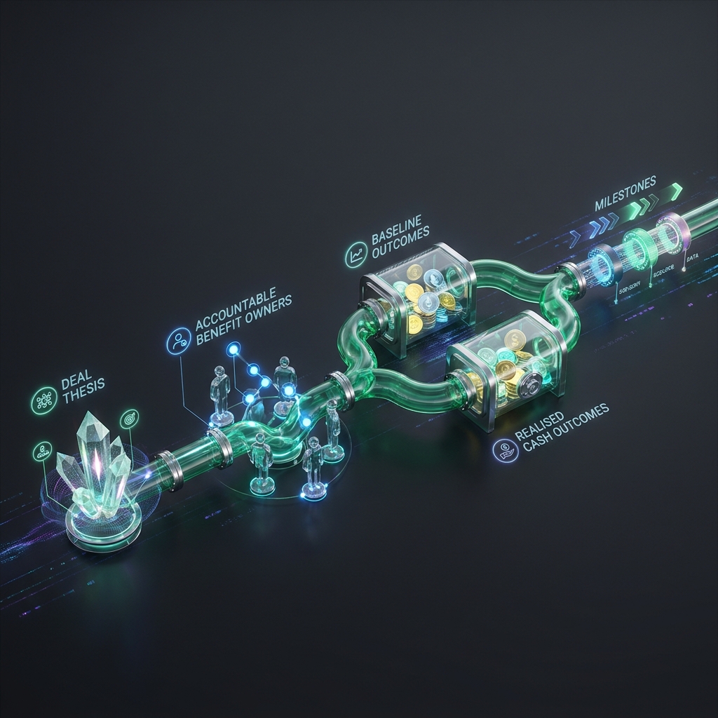 Deal thesis and measured outcomes connected through a value ledger