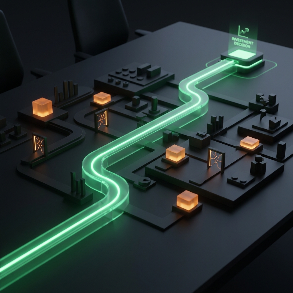 A clear decision path connecting portfolio evidence to executive action